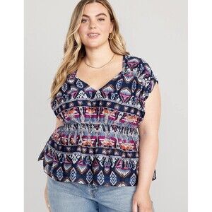 NWT Old Navy Ikat Printed Waist Defined Dolman Sleeve Top Blouse XL